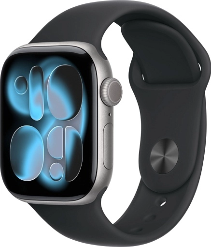 Apple Watch Series 11 42 мм, «серый космос», ремешок черного цвета, размер S/M